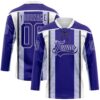 Custom Dark Purple Black-White Stripe Hockey Lace Neck Jersey