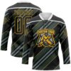 Custom Black Gold-White Stripe Hockey Lace Neck Jersey