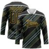 Custom Black Gold-White Stripe Hockey Lace Neck Jersey