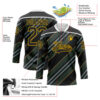 Custom Black Gold-White Stripe Hockey Lace Neck Jersey