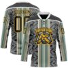 Custom Black Blue Gold-White Stripe Hockey Lace Neck Jersey