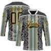 Custom Black Blue Gold-White Stripe Hockey Lace Neck Jersey