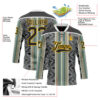 Custom Black Blue Gold-White Stripe Hockey Lace Neck Jersey