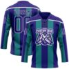 Custom Dark Purple Green-White Stripe Hockey Lace Neck Jersey
