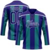 Custom Dark Purple Green-White Stripe Hockey Lace Neck Jersey