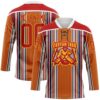 Custom Orange Red Blue Gold-White Stripe Hockey Lace Neck Jersey