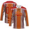 Custom Orange Red Blue Gold-White Stripe Hockey Lace Neck Jersey
