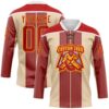 Custom Red Cream Gold-White Stripe Hockey Lace Neck Jersey
