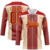 Custom Red Cream Gold-White Stripe Hockey Lace Neck Jersey