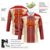 Custom Red Cream Gold-White Stripe Hockey Lace Neck Jersey
