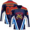 Custom Navy Fire Red Gold Blue-White Abstract Pattern Graphic Cyber Mecha E-sport Hockey Lace Neck Jersey