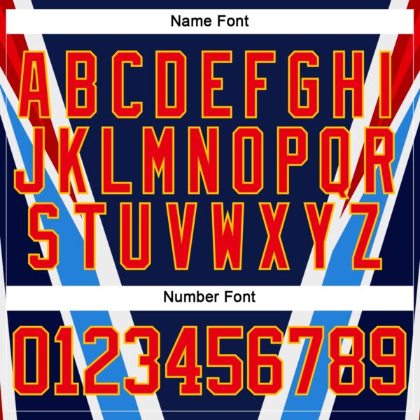 Custom Navy Fire Red Gold Blue-White Abstract Pattern Graphic Cyber Mecha E-sport Hockey Lace Neck Jersey