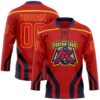Custom Red Fire Red Gold-Navy Abstract Pattern Graphic Cyber Mecha E-sport Hockey Lace Neck Jersey