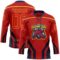 Custom Red Fire Red Gold-Navy Abstract Pattern Graphic Cyber Mecha E-sport Hockey Lace Neck Jersey