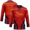 Custom Red Fire Red Gold-Navy Abstract Pattern Graphic Cyber Mecha E-sport Hockey Lace Neck Jersey