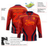 Custom Red Fire Red Gold-Navy Abstract Pattern Graphic Cyber Mecha E-sport Hockey Lace Neck Jersey
