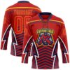 Custom Red Fire Red Gold Navy-White Abstract Pattern Graphic Cyber Mecha E-sport Hockey Lace Neck Jersey