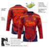 Custom Red Fire Red Gold Navy-White Abstract Pattern Graphic Cyber Mecha E-sport Hockey Lace Neck Jersey