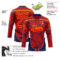 Custom Red Fire Red Gold Navy-White Abstract Pattern Graphic Cyber Mecha E-sport Hockey Lace Neck Jersey