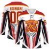 Custom White Red Yellow Black Gray-White Abstract Pattern Graphic Cyber Mecha E-sport Hockey Lace Neck Jersey