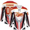Custom White Red Yellow Black Gray-White Abstract Pattern Graphic Cyber Mecha E-sport Hockey Lace Neck Jersey