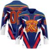 Custom US Navy Blue Red Yellow-White Abstract Pattern Graphic Cyber Mecha E-sport Hockey Lace Neck Jersey