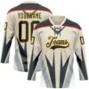 Custom Cream Black Gray Red-Yellow Abstract Pattern Graphic Cyber Mecha E-sport Hockey Lace Neck Jersey