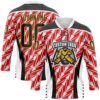 Custom White Black Red Yellow-White Abstract Pattern Graphic Cyber Mecha E-sport Hockey Lace Neck Jersey