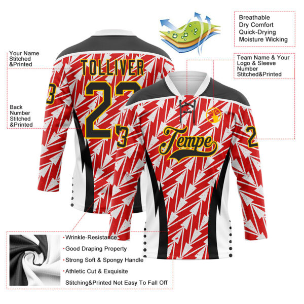 Custom White Black Red Yellow-White Abstract Pattern Graphic Cyber Mecha E-sport Hockey Lace Neck Jersey