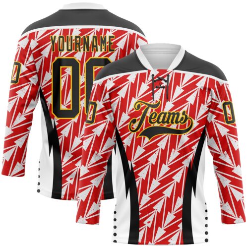 3DPattern11838 Custom White Black Red Yellow-White Abstract Pattern Graphic Cyber Mecha E-sport Hockey Lace Neck Jersey