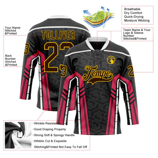 Custom Black Brown Pink Yellow-White Abstract Pattern Graphic Cyber Mecha E-sport Hockey Lace Neck Jersey