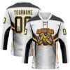 Custom White Black Yellow-Orange Abstract Pattern Graphic Cyber Mecha E-sport Hockey Lace Neck Jersey