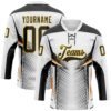Custom White Black Yellow-Orange Abstract Pattern Graphic Cyber Mecha E-sport Hockey Lace Neck Jersey
