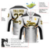 Custom White Black Yellow-Orange Abstract Pattern Graphic Cyber Mecha E-sport Hockey Lace Neck Jersey