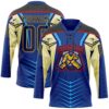 Custom Blue Navy Black Red-Yellow Abstract Pattern Graphic Cyber Mecha E-sport Hockey Lace Neck Jersey