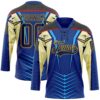 Custom Blue Navy Black Red-Yellow Abstract Pattern Graphic Cyber Mecha E-sport Hockey Lace Neck Jersey
