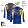 Custom Blue Navy Black Red-Yellow Abstract Pattern Graphic Cyber Mecha E-sport Hockey Lace Neck Jersey