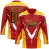 Custom Red Black Yellow-White Abstract Pattern Graphic Cyber Mecha E-sport Hockey Lace Neck Jersey