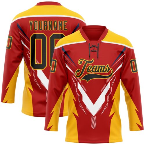 3DPattern11846 Custom Red Black Yellow-White Abstract Pattern Graphic Cyber Mecha E-sport Hockey Lace Neck Jersey