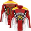 Custom Red Black Yellow-White Abstract Pattern Graphic Cyber Mecha E-sport Hockey Lace Neck Jersey
