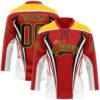 Custom Red Black Yellow-White Abstract Pattern Graphic Cyber Mecha E-sport Hockey Lace Neck Jersey