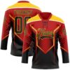 Custom Red Black Yellow-White Abstract Pattern Graphic Cyber Mecha E-sport Hockey Lace Neck Jersey