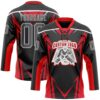 Custom Black Steel Gray Red-White Abstract Pattern Graphic Cyber Mecha E-sport Hockey Lace Neck Jersey