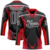 Custom Black Steel Gray Red-White Abstract Pattern Graphic Cyber Mecha E-sport Hockey Lace Neck Jersey