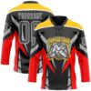 Custom Black Steel Gray Red Yellow-White Abstract Pattern Graphic Cyber Mecha E-sport Hockey Lace Neck Jersey