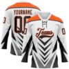Custom White Black Gray-Orange Abstract Pattern Graphic Cyber Mecha E-sport Hockey Lace Neck Jersey