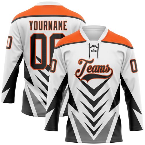3DPattern11852 Custom White Black Gray-Orange Abstract Pattern Graphic Cyber Mecha E-sport Hockey Lace Neck Jersey