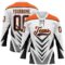 Custom White Black Gray-Orange Abstract Pattern Graphic Cyber Mecha E-sport Hockey Lace Neck Jersey