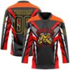 Custom Black Red Gray Orange-Yellow Abstract Pattern Graphic Cyber Mecha E-sport Hockey Lace Neck Jersey