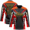Custom Black Red Gray Orange-Yellow Abstract Pattern Graphic Cyber Mecha E-sport Hockey Lace Neck Jersey